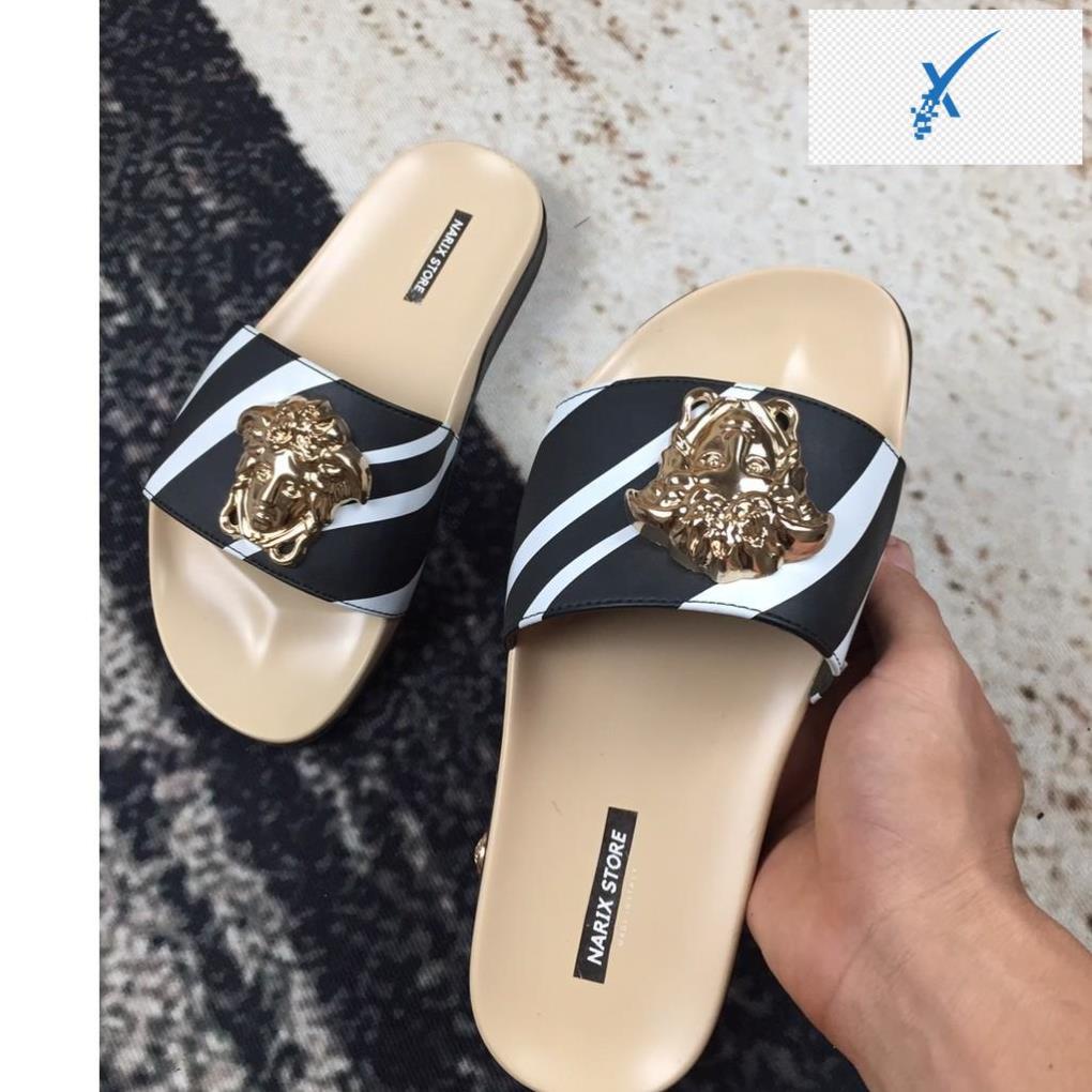 Dép nam quai ngang in họa tiết vằn trắng đen-VS10 💍👙