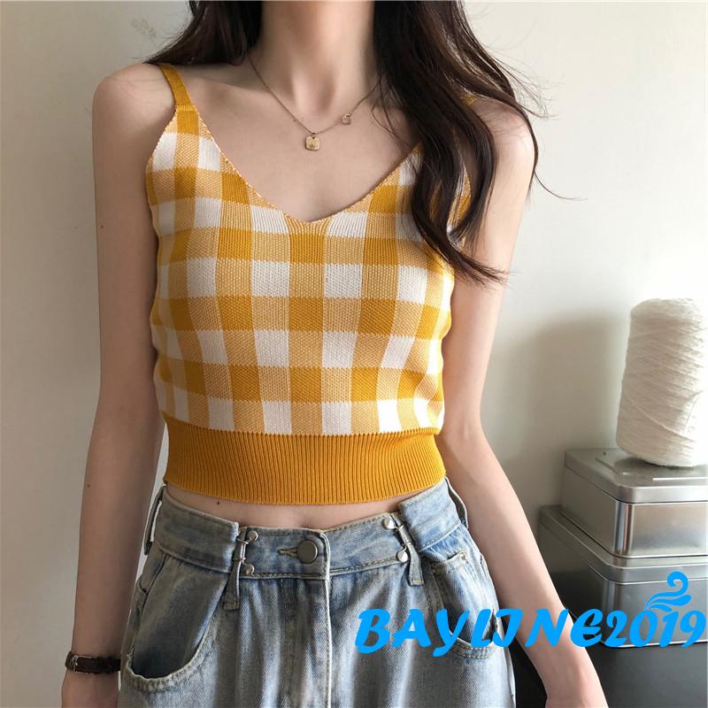 Áo lửng hai dây họa tiết ca rô quyến rũ dành cho nữ