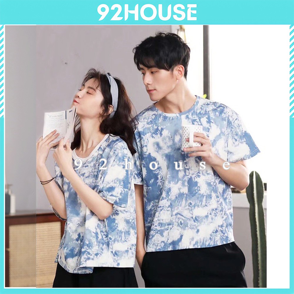 Áo thun dáng rộng loang màu xanh ngọc freesize tay lỡ