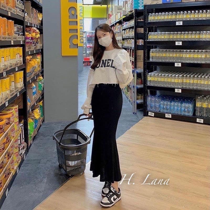 Chân váy đuôi cá cao cấp dáng dài màu đen phong cách Hàn Quốc sang chảnh