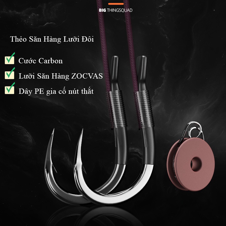 Thẻo Săn Hàng Lưỡi Đôi Buộc Sẵn Chuyên Câu Đài - Cước Carbon - Lưỡi Săn Hàng Thép Hợp Kim phủ Niken - AA71