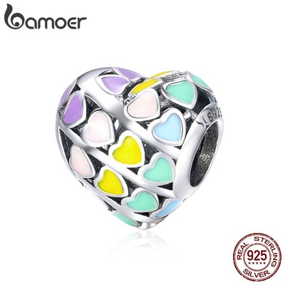 Phụ Kiện Hạt Bamoer Bằng Bạc 925 Dùng Làm Trang Sức Hình Trái Tim Thời Trang