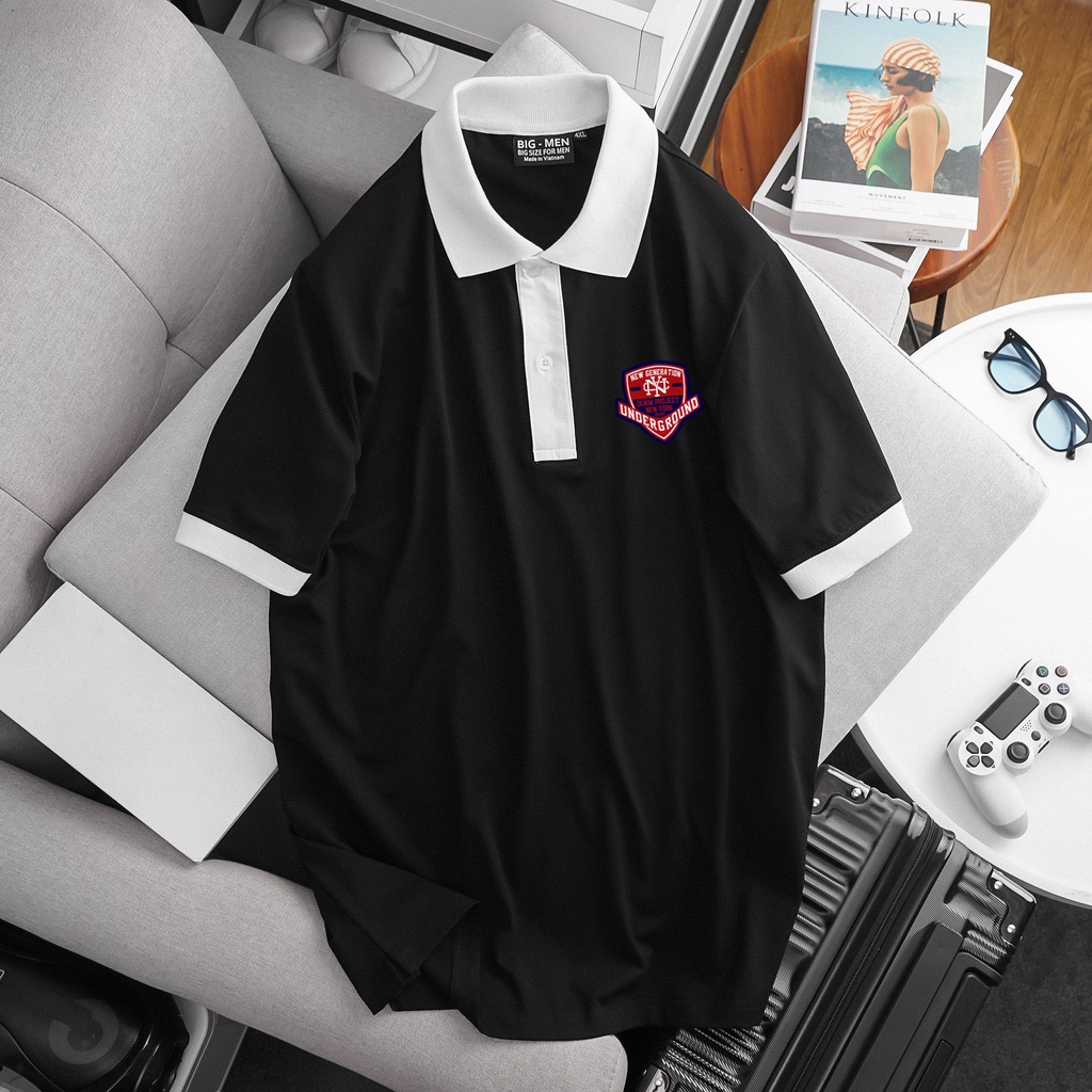 [bigsize] Áo thun polo phối màu bigsize nam in logo đỏ 80-140kg