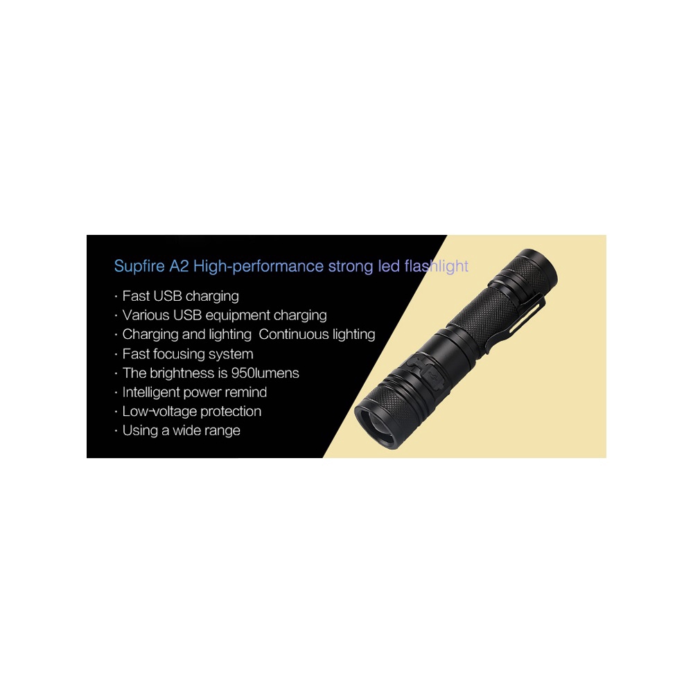 S&X SUPFIRE A2 Cree XM-L2 T6 950LM 5-Mode USB Zooming LED Flashlight Torch