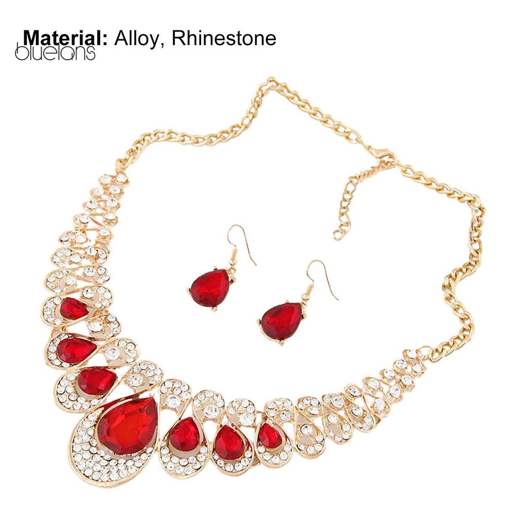 Bộ Trang Sức Dây Chuyền + Bông Tai Hình Giọt Nước Bằng Hợp Kim Đính Đá Nhân Tạo Màu Sắc Tươi Sáng Thời Trang Cho