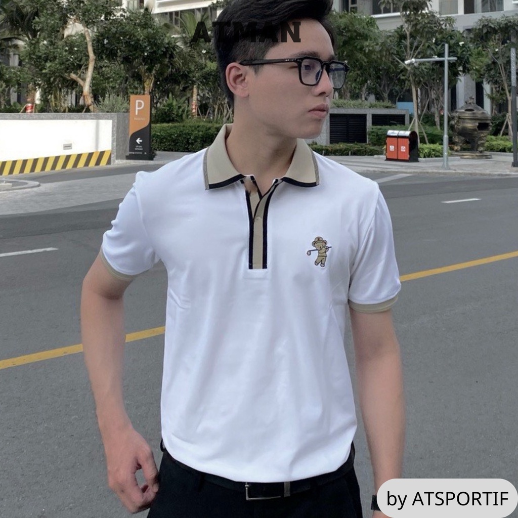 Áo Thun Nam Có Cổ Tay Ngắn Polo logo Thêu Cao Cấp ATMAN Thời Trang