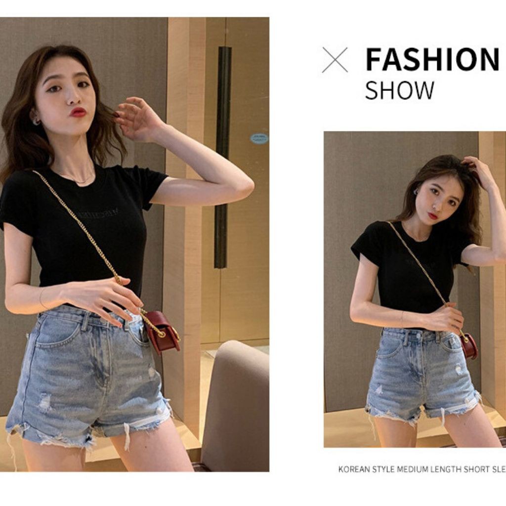 Áo thun nữ thời trang Misschief ngắn tay cổ tròn dáng ôm body màu hồng, áo croptop