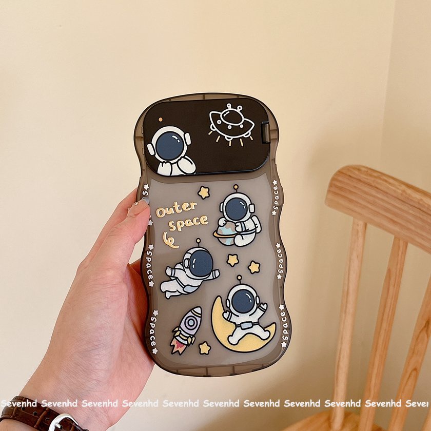 Ốp Điện Thoại Mềm In Hình Phi Hành Gia Hoạt Hình Có Giá Đỡ Gương Trang Điểm Cho iPhone 14 13 12 11 Pro Max Xs Max Xr X