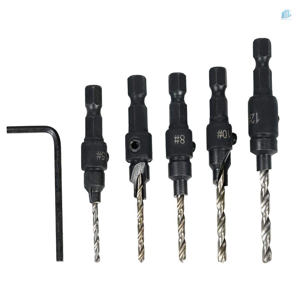 Bộ 5 Mũi Khoan HSS Đầu Lục Giác 1 / 4 inch Chuyên Dụng Cho Chế Biến Gỗ