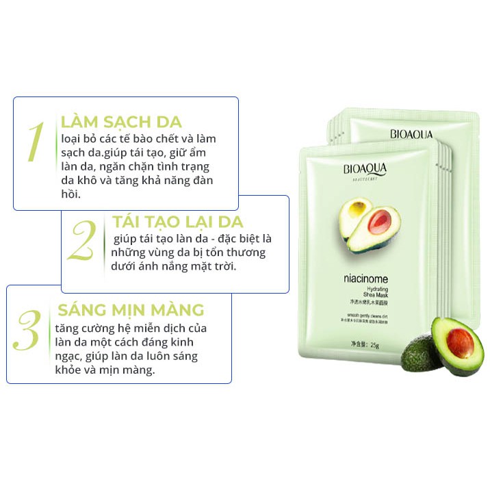 Mặt nạ quả bơ dưỡng ẩm chống lão hóa dưỡng da trắng da giảm mụn Bioaqua LUVELA MN14 | BigBuy360 - bigbuy360.vn