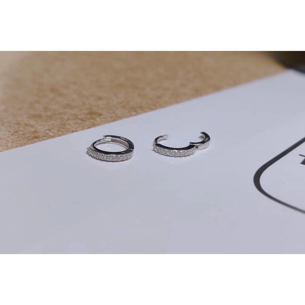 Bông tai bạc nữ khoen tròn nạm đá bạc 925,khuyên tai tròn gắn đá bạc 925 Minh Tâm Jewelry