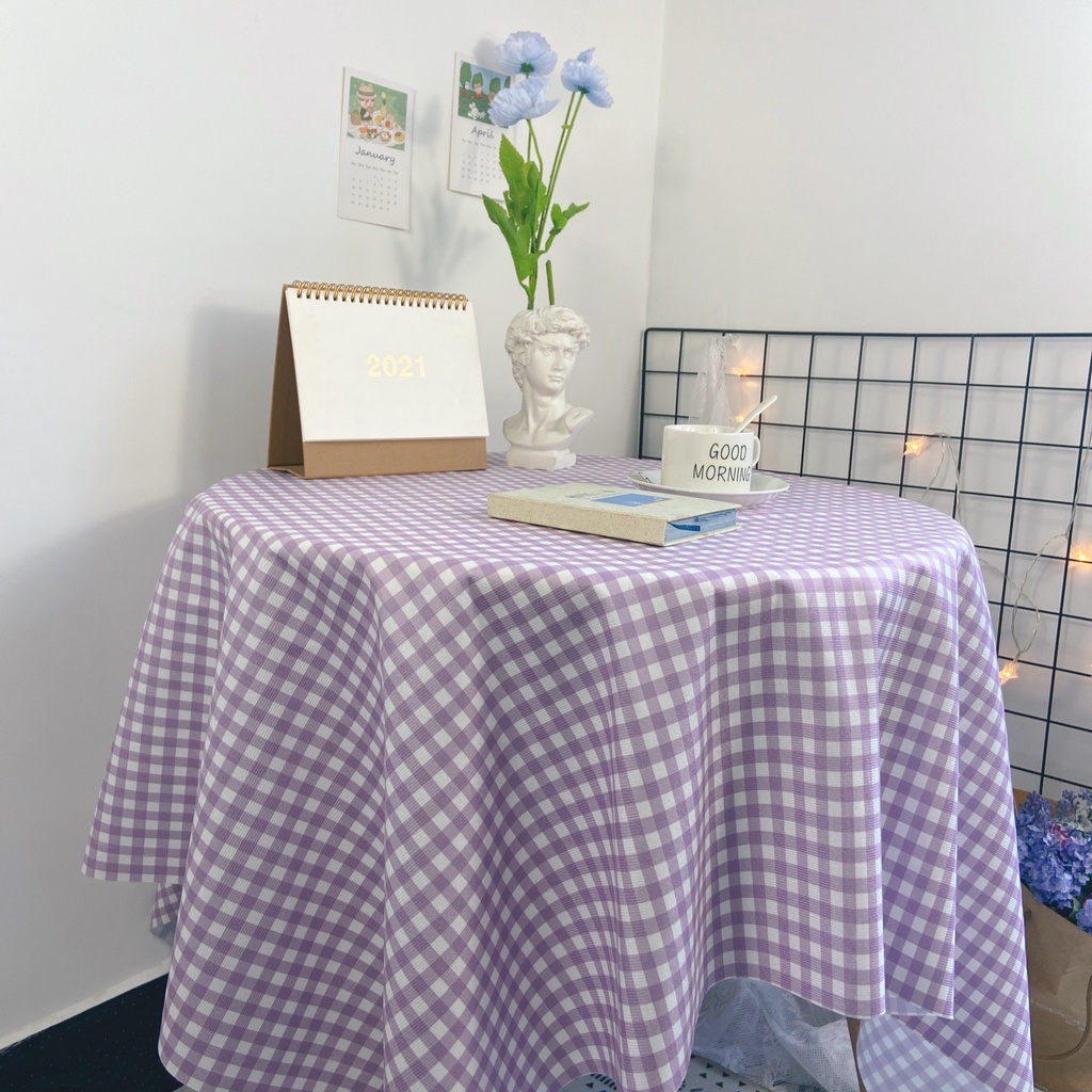 Khăn trải bàn vải màu tím pastel caro, picnic nền chụp ảnh sản phẩm trang trí bàn học decor phòng ngủ
