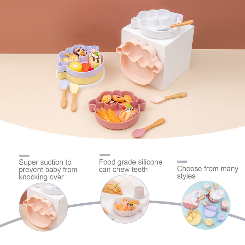 Set bát ăn và thìa bằng MAMIMAMIHOME silicon cao cấp hình cừu không thấm nước không chứa BPA cho bé