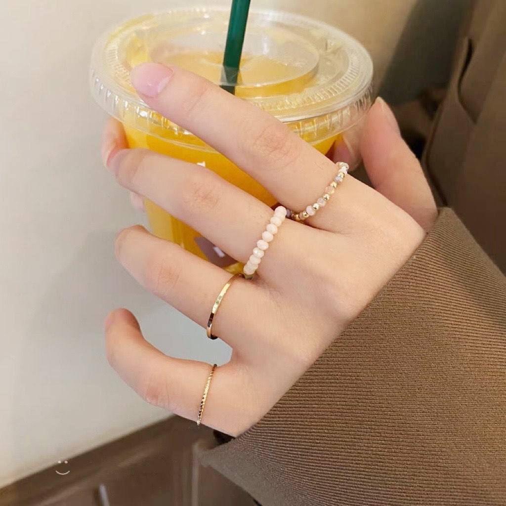 Set Nhẫn Đính Hạt Màu Sắc Đơn Giản Thời Trang Cho Nữ
