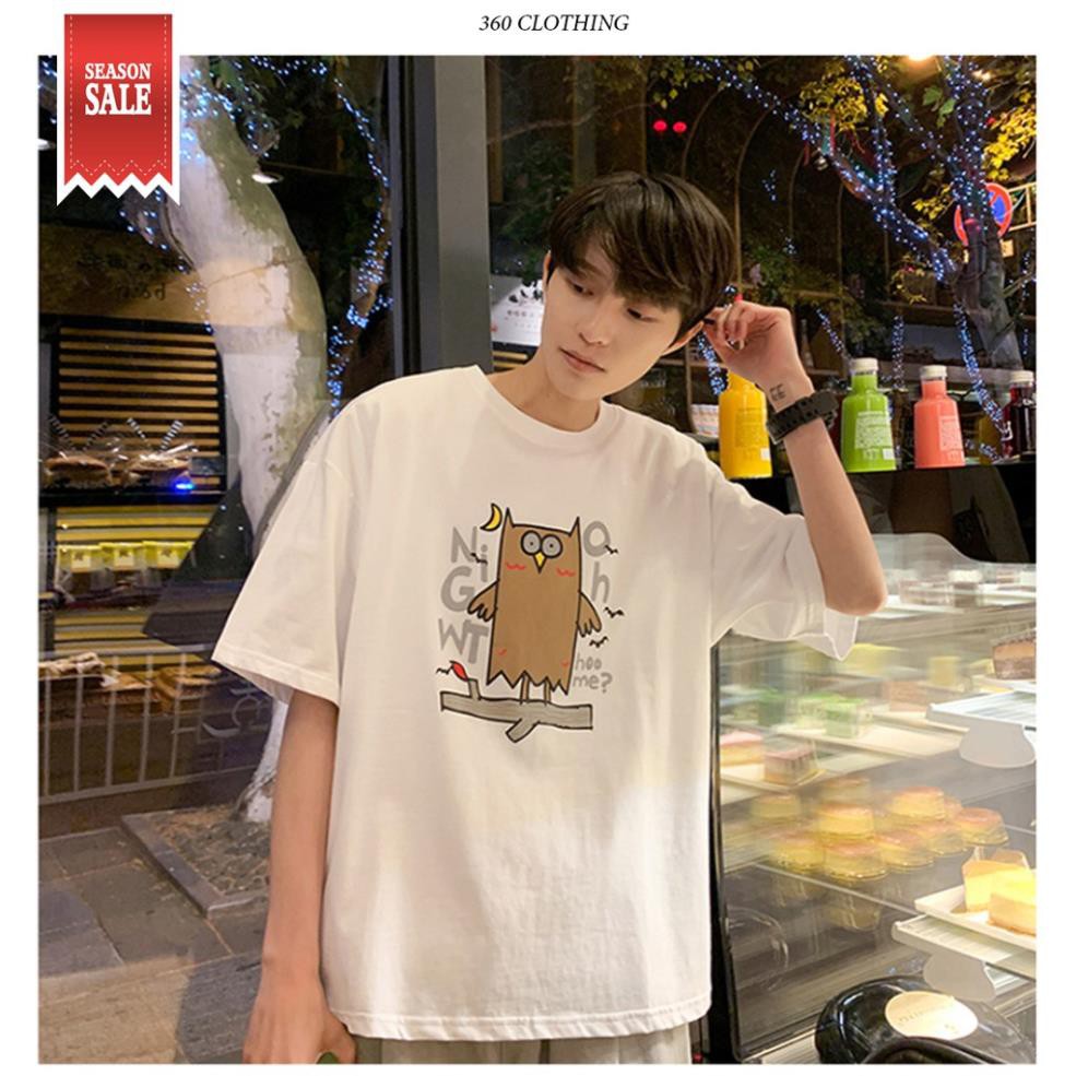 Áo thun 360 unisex nam nữ tay lỡ đơn giản fom rộng cotton hình Cú Mèo siêu cute - áo phông nam nữ dáng rộng