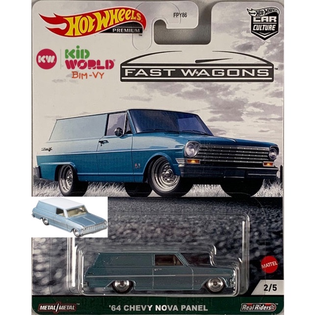 Xe mô hình Hot Wheels Premium Fast Wagon Series '64 Chevy Nova Panel GRJ66, bánh cao su.