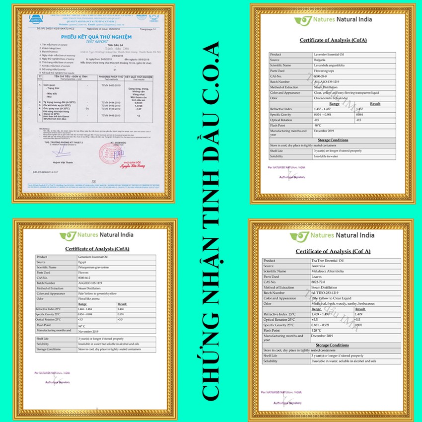 Tinh Dầu Thơm Phòng Thiên Nhiên Nguyên Chất Có Giấy Chứng Nhận Nhập Khẩu C.O.A Và Phân Tích Quatest