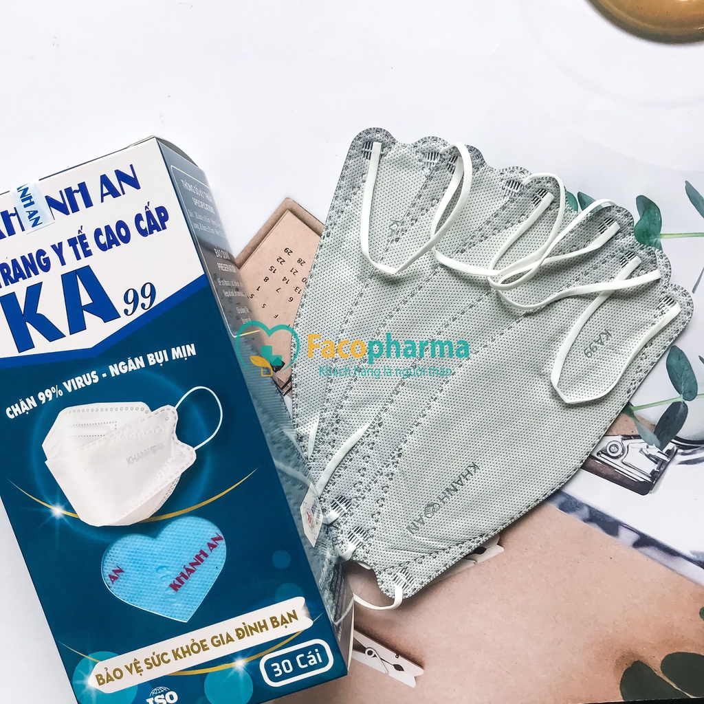 Khẩu trang y tế KF94 Hàn Quốc 4D mask 4 lớp kháng khuẩn Khánh An KA99 hộp 30 cái ngăn vi khuẩn chống bụi hiệu quả KAK99O
