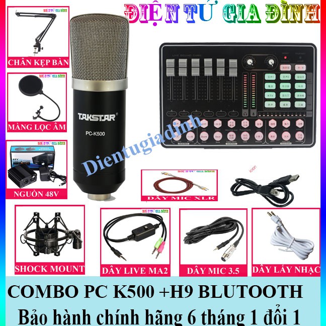 COMBO THU ÂM MICRO TAKSTAR k500 SOUND CARD h9  DÂY LIVE STREAM MA2 CHÂN KẸP MÀNG LỌC