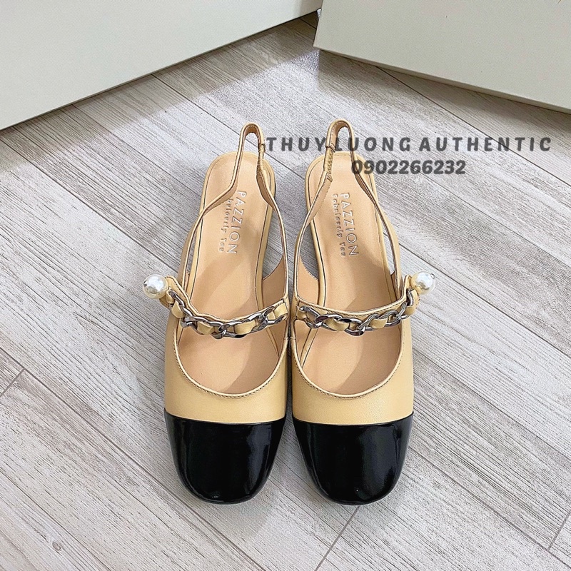 Giày Bệt Pazzion hai màu kem và nâu nhạt
