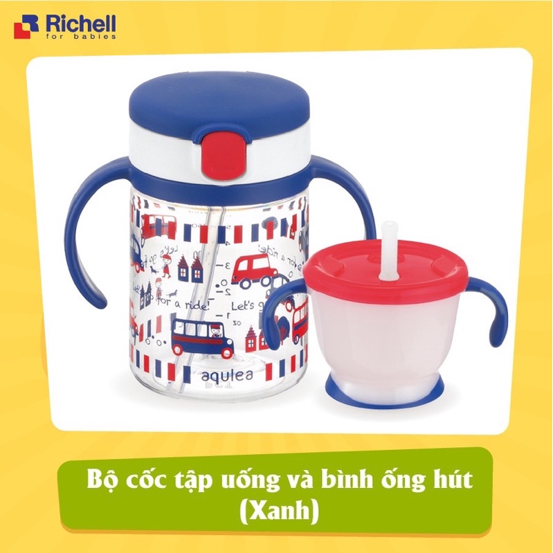 Bộ Cốc Tập Uống Và Bình Ống Hút Richell Nhật Bản