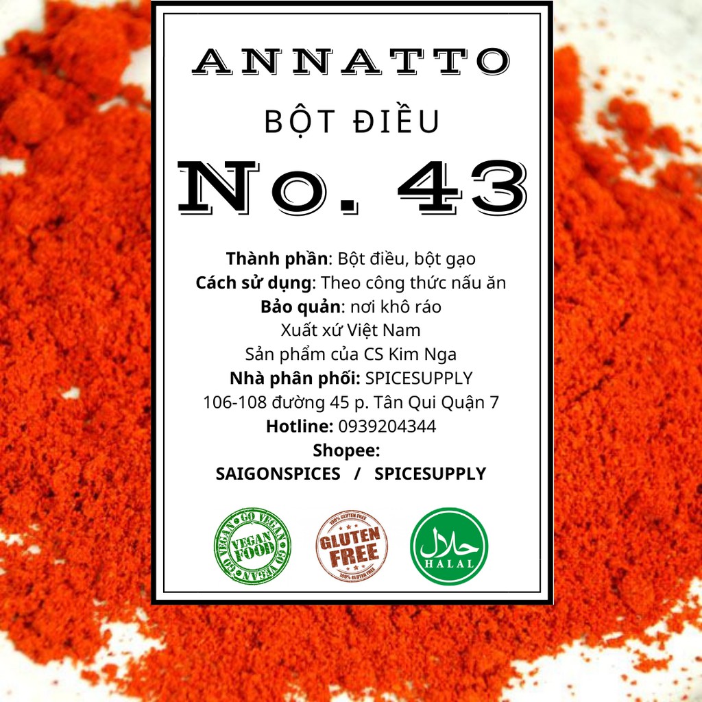 Annatto Powder - Bột Điều SPICESUPPLY Việt Nam nguyên chất màu gạch tôm đỏ 100% tự nhiên Hũ 90g