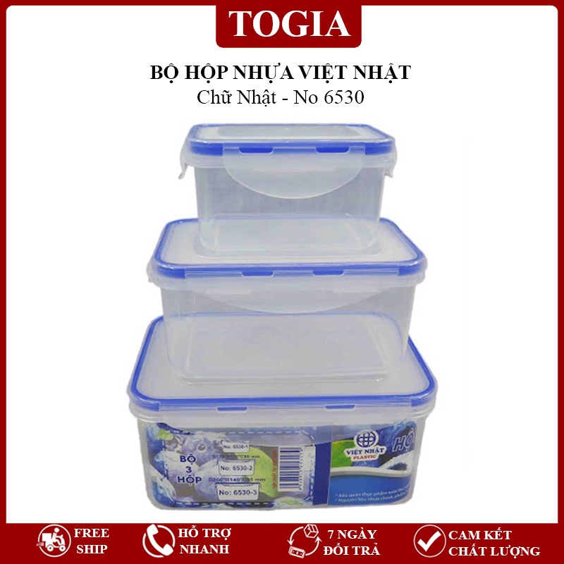 Hộp Trữ Đông Việt Nhật - Bộ 3 Hộp Nhựa Chữ Nhật Đựng Thực Phẩm Giúp Bảo Quản Thức Ăn Tiện Lợi, An Toàn