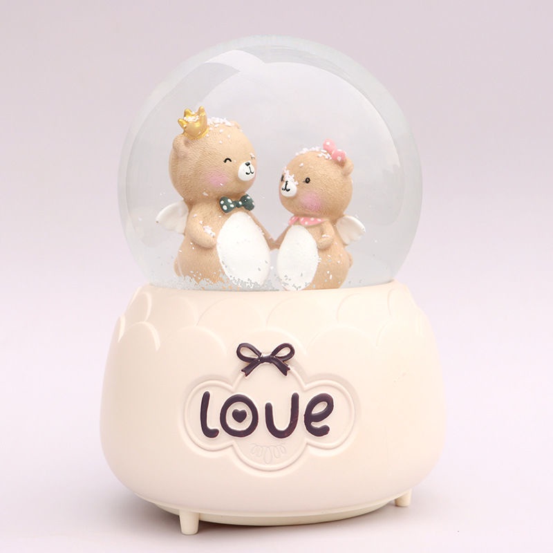 Điểm việt nam❁◕☸Đèn lồng nổi bông tuyết dễ thương Aini gấu thủy tinh quả cầu pha lê hộp nhạc đồ trang trí quà tặng sinh