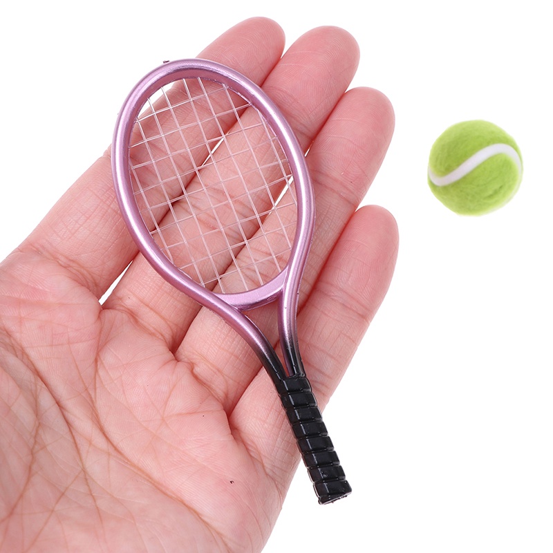 2pcs/set Doll House Miniature Mini Tennis Racket & Ball Model Accessory Toys