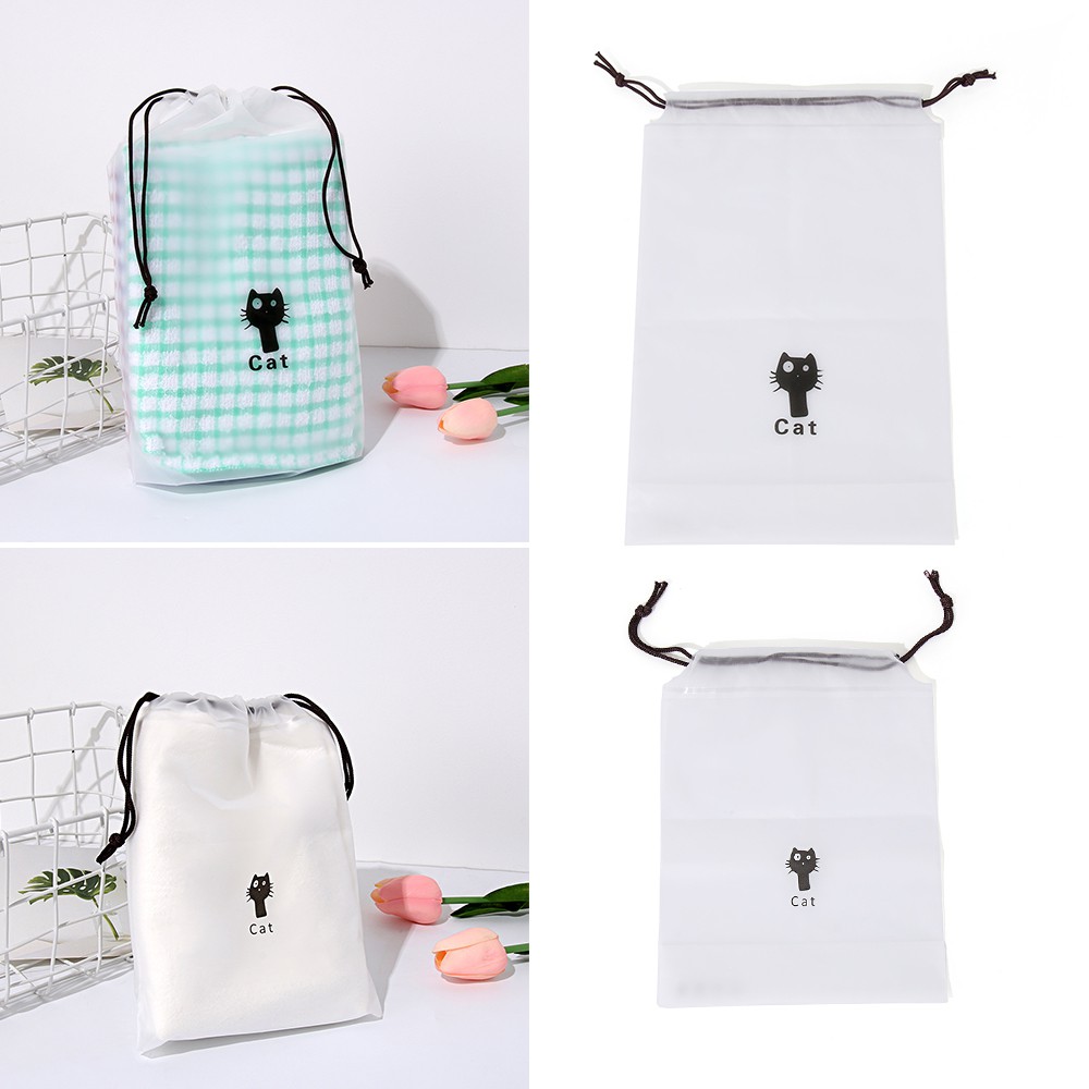 ONLY 10Pcs Cute Travel Makeup Case Cat Print Make Up Bath Organizer Transparent Cosmetic Bag Women Beaut Kit Toiletry Wash Storage Pouch Drawstring