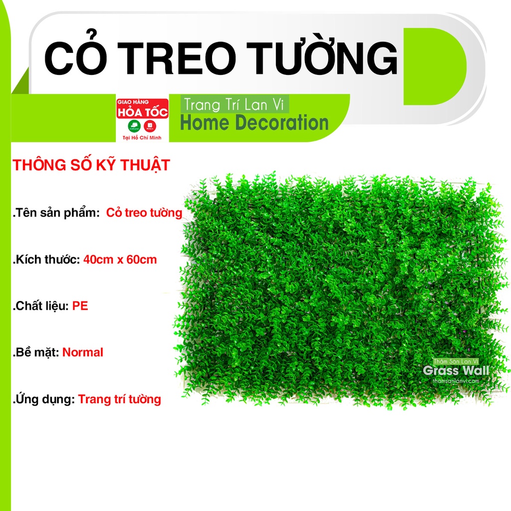 Tấm cỏ nhân tạo tai chuột trang trí treo tường, khung rào cửa sổ nhà cửa, size 40cm x 60cm