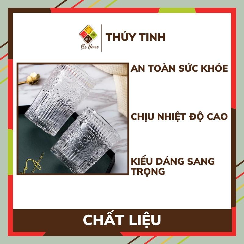 Cốc thủy tinh viền vàng vân họa tiết mặt trời BEHOMEMALL ly thủy tinh cao cấp