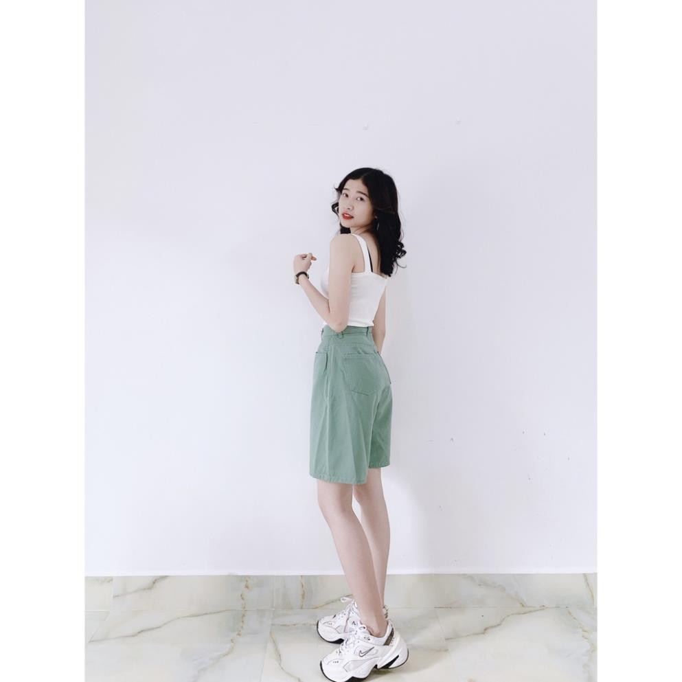 Quần Short Kaki Lửng Ulzzang Quần đùi denim ngố Ống rộng cạp cao Dáng Hàn Quốc (có bigsize)  ཾ