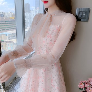 Đầm Váy Nữ Hoa Nhí Tiểu Thư Thiết Kế Hàn Quốc Đi Dự Tiệc Hồng Pastel Sang Trọng Xinh Đẹp Ring House