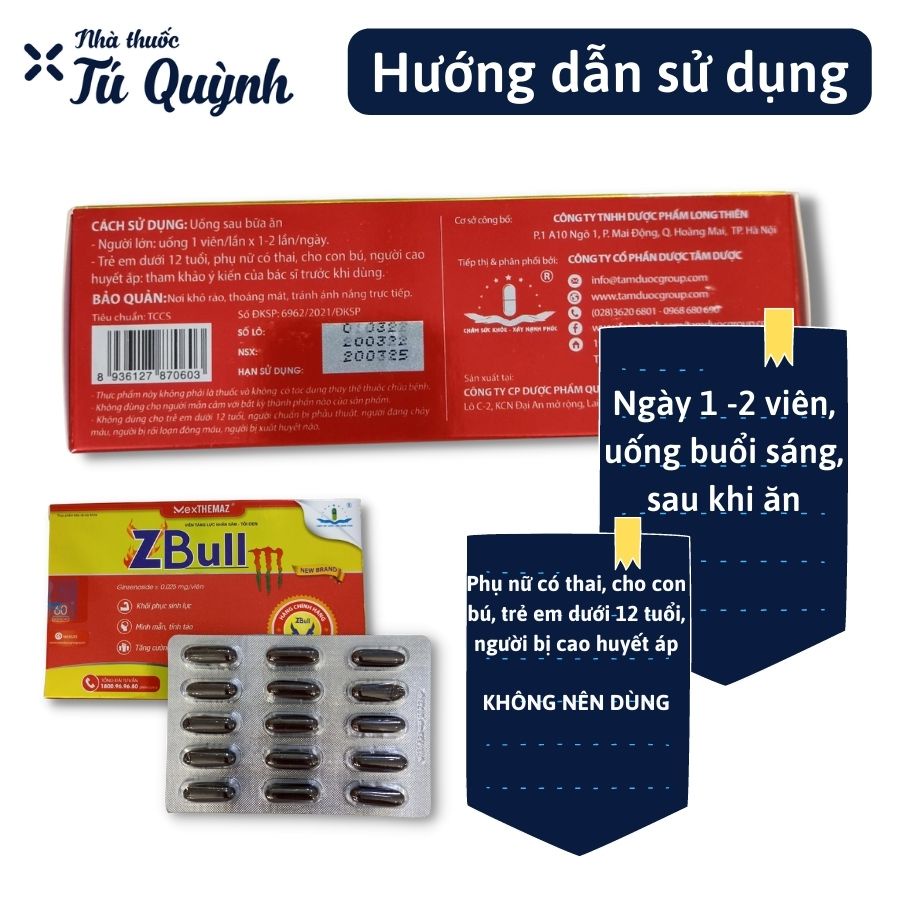 Zbull M New brand - Viên tăng lực cho người trưởng thành, giúp khỏe mạnh, tập trung, tỉnh táo, giảm stress - Hộp 60 viên