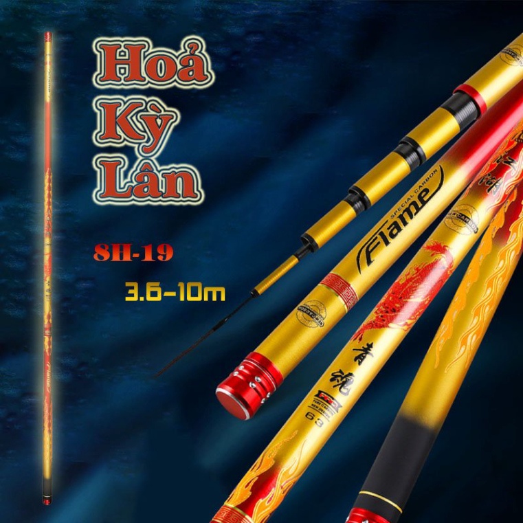 Cần câu tay 8H Hoả kỳ lân bản săn hàng nội địa chất liệu carbon dòng cá cực khoẻ CD38