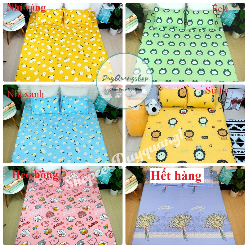 Bộ ga gối cotton poly, được chọn mẫu, gồm 1 ga chun và 2 áo gối