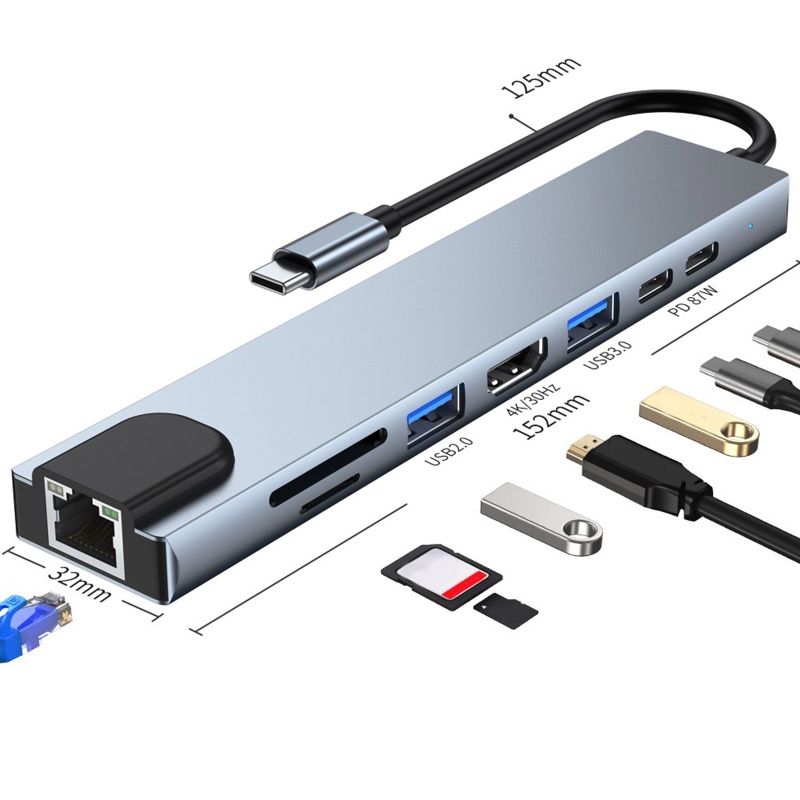 Bộ Chia 8 Cổng USB Type C Tốc Độ Cao ​​Đầu Chuyển Đổi Từ SD / PD USB3.0 Sang SD / PD Chất Lượng Cao