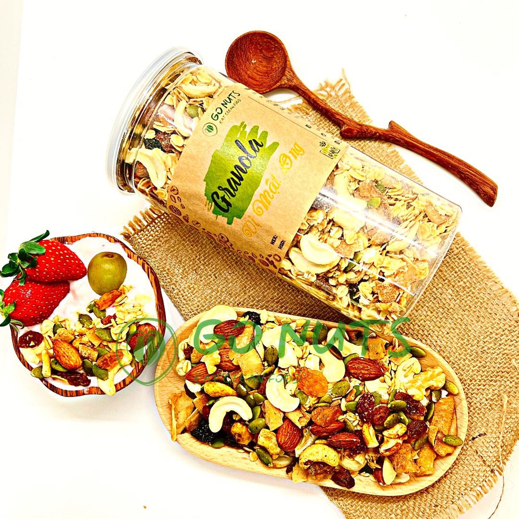 Granola 500g GO NUTS không đường Ngũ cốc dinh dưỡng hỗ trợ giảm cân ăn kiêng healthy thuần chay