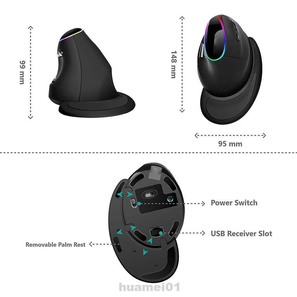 Rechargeable Vertical Wireless Mouse Silent Fashion Home Office With USB Receiver 4 Adjustable DPI For Mac