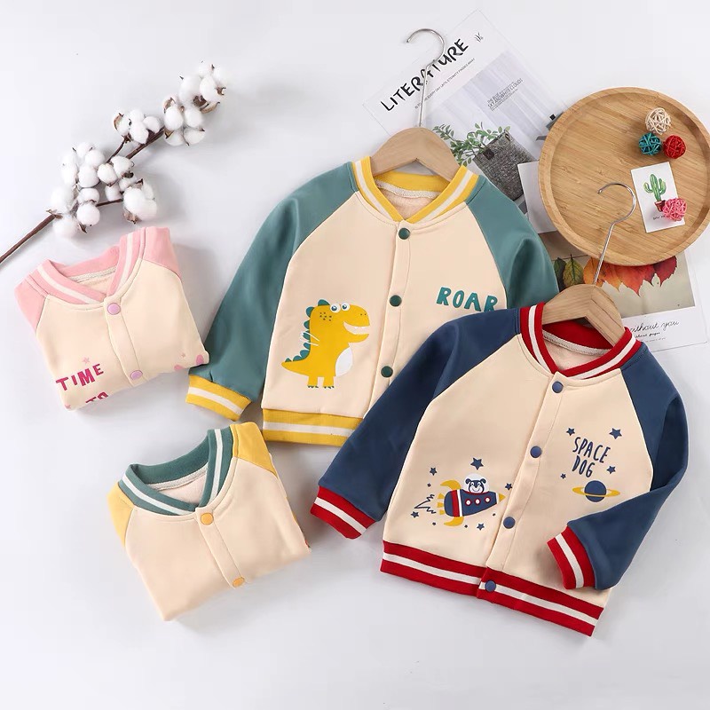 Áo Khoác Cho Bé Lót Nỉ Từ 12 Tháng Đến 6 Tuổi In Hình Hoạt Hình Dễ Thương Ấm Áp