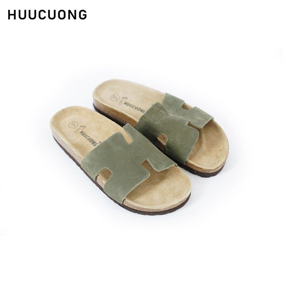 Dép HuuCuong chữ H da bò rêu đế trấu [SP2212]
