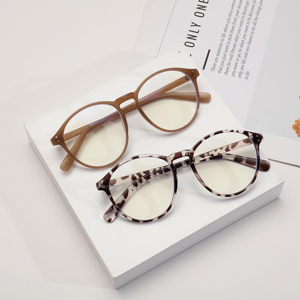 Mắt Kính Đọc Sách Gọng Tròn Họa Tiết Da Báo Màu Đen / Kaki Chống Ánh Sáng Xanh