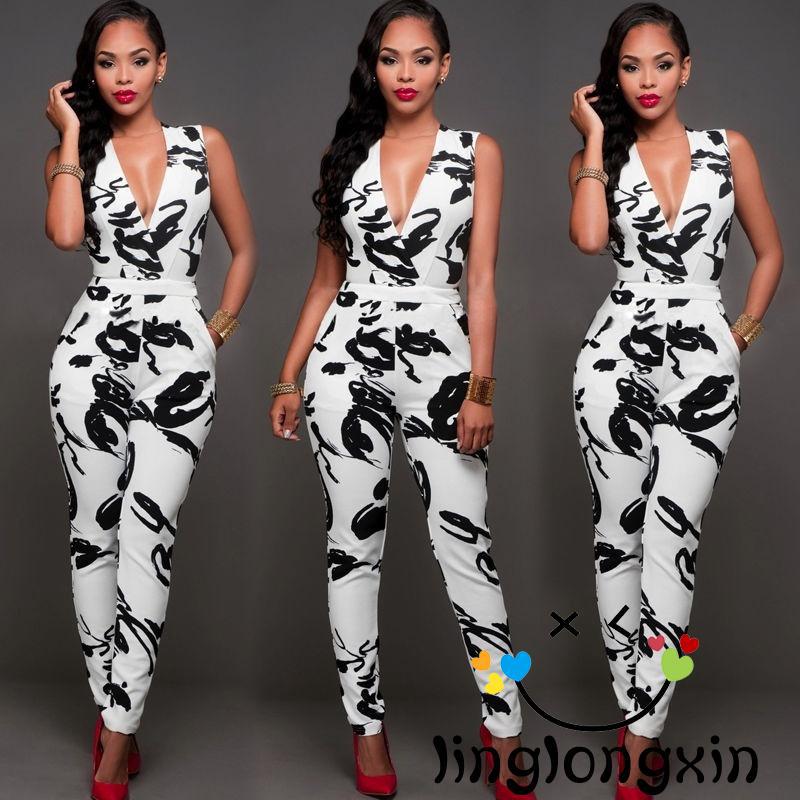 Bộ Jumpsuit áo cộc tay cổ chữ V liền quần dài thời trang nữ
