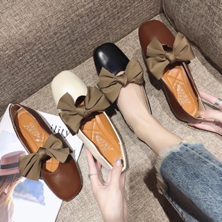 Giày búp bê mũi vuông cột nơ