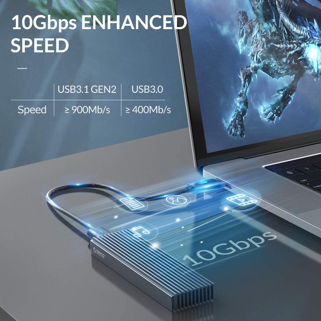 Vỏ ổ cứng ORICO cổng USB type-C Gen2 10Gbps PCIe M2 SATA NVME NGFF 5Gbps Cho SSD M.2