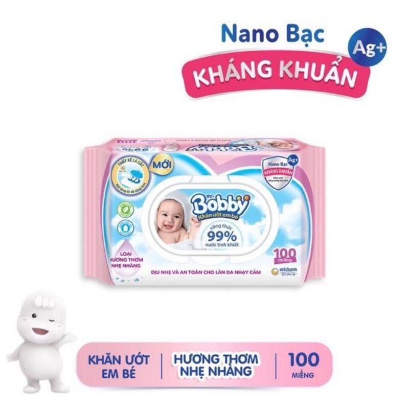 [HÀNG CTY CHÍNH HÃNG] Khăn ướt cao cấp BOBBY-HUGGUES - AIKUN 100 tờ kháng khuẩn, không mùi, an toàn cho da bé