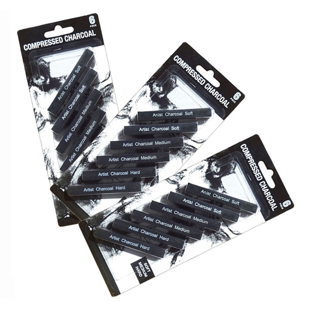 Than vuông, Than thỏi Compressed Charcoal Artist 6 thanh (Soft, medium, hard)