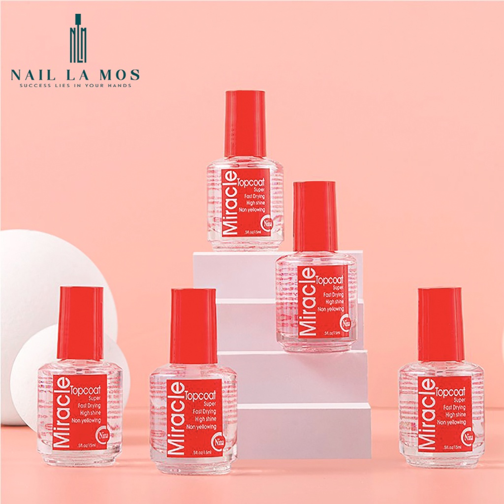 Sơn bóng Miracle nhập khẩu USA chính hãng - Top coat nắp đỏ dành cho sơn thường, khô nhanh không vàng móng