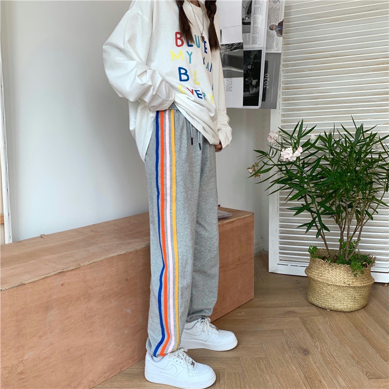 Quần ống rộng Họa Tiết Kẻ Sọc Đơn Giản Phong Cách Hàn Quốc